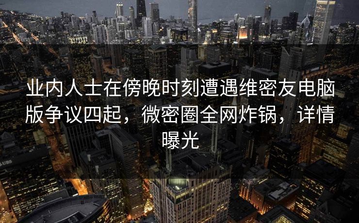 业内人士在傍晚时刻遭遇维密友电脑版争议四起，微密圈全网炸锅，详情曝光