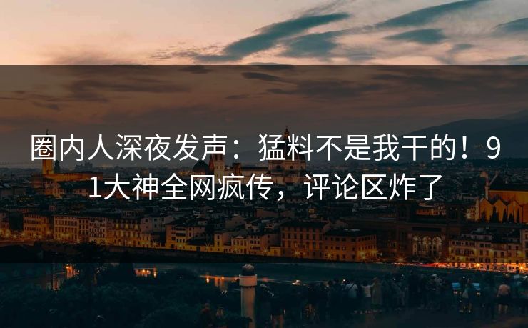圈内人深夜发声：猛料不是我干的！91大神全网疯传，评论区炸了